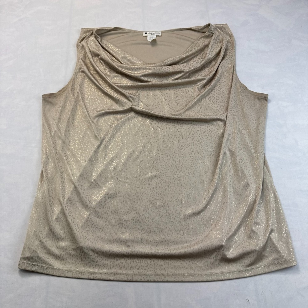 Valerie Bertinelli Tank Top Womens Size 3X Metallic Gold Animal Print Cowl Neck